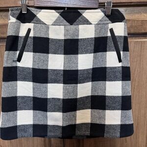 Talbots Petites 12P Buffalo Plaid Wool Skirt Black White Check Lined Winter